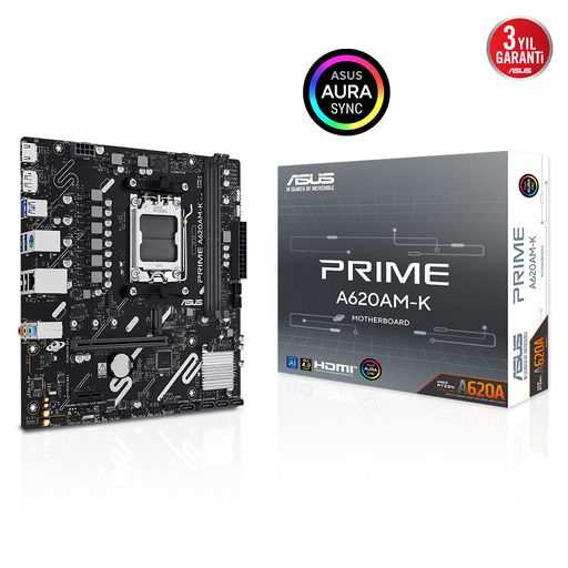 [PRIME-A620AM-K] ASUS PRIME A620AM-K, 2xDDR5, 1x M.2, DP, HDMI, AM5 Soket Anakart