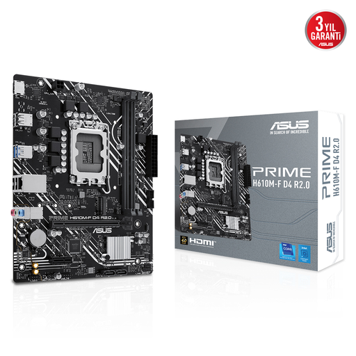 [PRIME-H610M-F-D4] ASUS PRIME H610M-F D4 R2.0, 2xDDR4, M.2, HDMI, 12-13.14.Nesil, LGA1700 Soket, Anakart