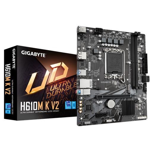 [H610M-K-V2] GIGABYTE H610M K V2, rev.1.0, 2xDDR5, M.2, DP, HDMI, 12-13.Nesil, LGA1700 Soket, Anakart