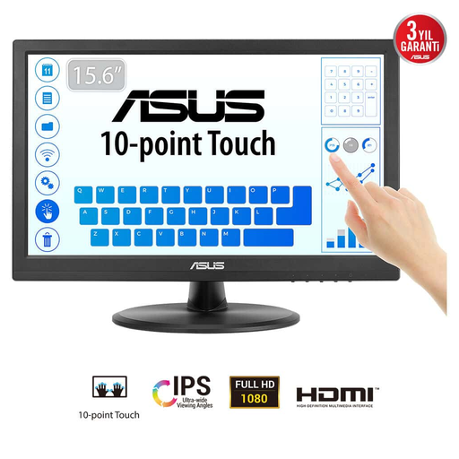 [VT169HE] ASUS VT169HE 15.6" 5ms, 60Hz, Dokunmatik, HDMI, D-Sub, Düşük Mavi Işık, FreeSync, IPS Panel Monitör