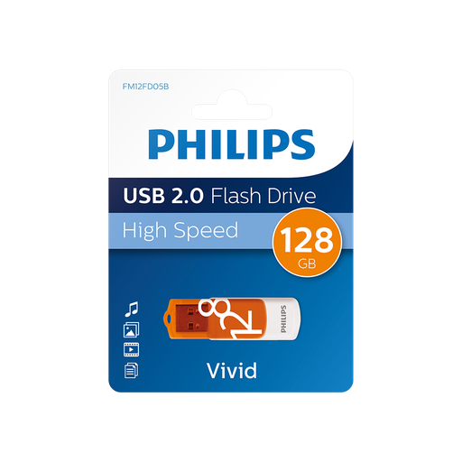 [FM12FD05B] PHILIPS FM12FD05B, 128GB, USB 2.0, Vivid, Turuncu, Flash Disk