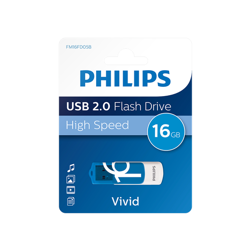 [FM16FD05B] PHILIPS FM16FD05B, 16GB, USB 2.0, Vivid, Okyanus Mavisi, Flash Disk
