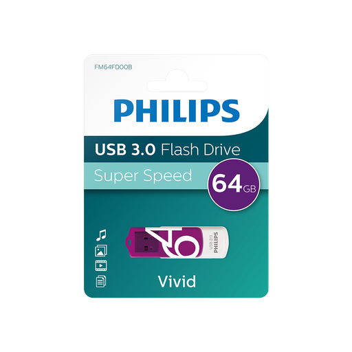 [FM64FD00B] PHILIPS FM64FD00B, 64GB, USB 3.0, Vivid, Mor, Flash Disk