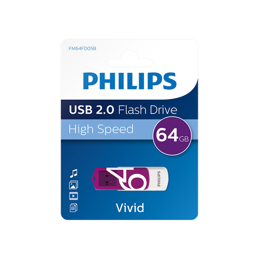 [FM64FD05B] PHILIPS FM64FD05B, 64GB, USB 2.0, Vivid, Mor, Flash Disk