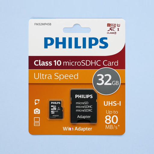 [FM32MP45B] PHILIPS FM32MP45B, 32GB, SDHC, UHS-I, V10, Class10, MicroSD Kart Bellek (SD Adaptörlü)