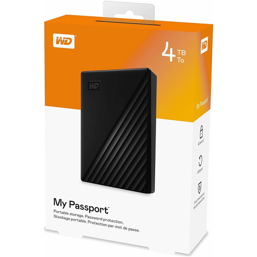 [MPW-25-040] WD WDBPKJ0040BBK-WESN, MyPassport 4TB 2,5"  USB3.2, Taşınabilir, Harici HDD, Siyah, (Türkiye Distribütörü Garantili)