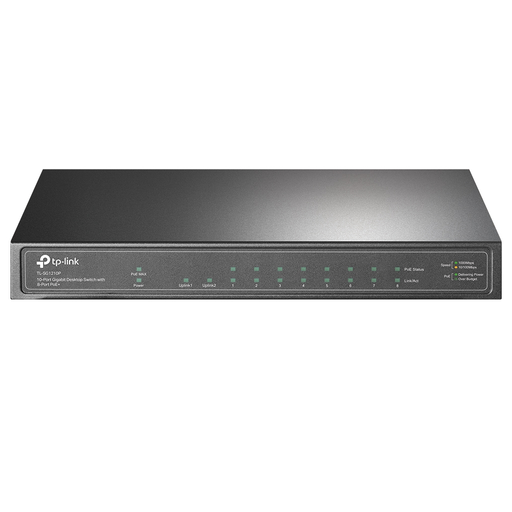 [TL-SG1210P] TP-LINK TL-SG1210P, 8 Port, Gigabit, PoE 63W, 1 Port SFP, Yönetilemez, Metal Kasa, Masaüstü Switch