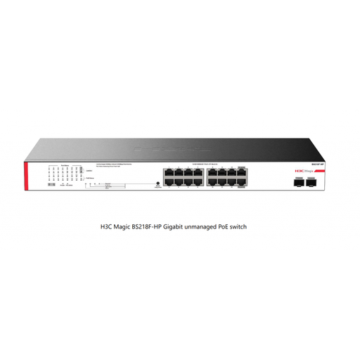 [BS218F-HP] H3C Magic BS218F-HP, 18 Port, GigaBit, 16 Port PoE, 225W, 2 Port GigaBit Uplink, +2 Port GigaBit SFP, Metal Kasa, Yönetilemez, Rack Mount Switch