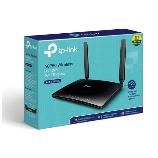 [MR200] TP-LINK ARCHER MR200, AC750, 4Port, 750Mbps, Dual Band WiFi, Masaüstü, LTE Micro Sim Kart Takılabilir 3G-4G Destekli Router