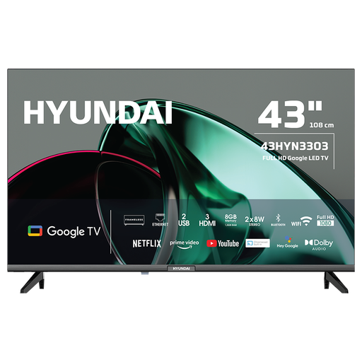 [43HYN3303] HYUNDAI 43HYN3303, 43" 109cm, Full HD, Dahili Wi-Fi, Dahili Uydu Alıcılı, Android, Google TV,  Led Televizyon