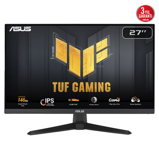[VG279QE5A] ASUS TUF GAMING VG279QE5A 27" 1ms, 146Hz, Full HD, DP, HDMI, Hoparlör, Fast IPS LED, Düşük Mavi Işık, FreeSync Premium, GAMING Monitör