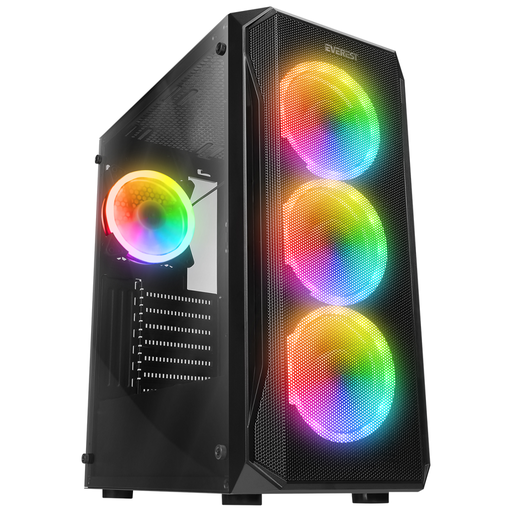 [XRACER] EVEREST X-RACER, Mesh, 600W, 4x12cm RGB Fan, Temperli Cam Yan Panel, ATX, GAMING KASA