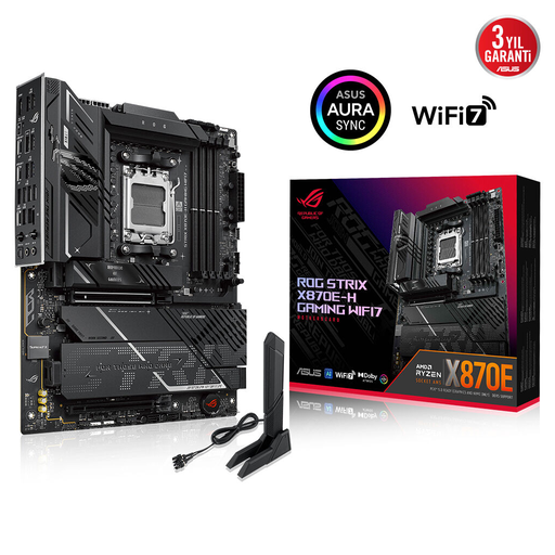 [ROG-X870E-H] ASUS ROG STRIX X870E-H GAMING WIFI7, 4xDDR5, 4xM.2, DP, HDMI, Type-C, PCIe 5.0, Wi-Fi 7, Bluetooth v5.4, AM5 Soket GAMING Anakart