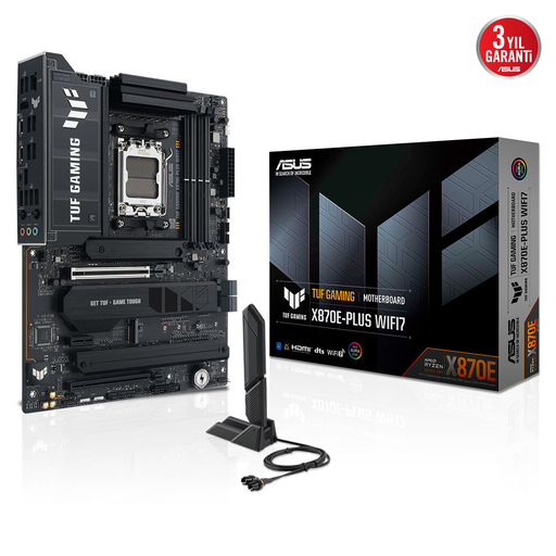 [TUF-GAMING-X870E-PLUS-WIFI7] ASUS TUF GAMING X870E-PLUS WIFI7, 4xDDR5, 4xM.2, HDMI, 2xDP, Type-C, PCIe 5.0, 2xWi-Fi 7, Bluetooth v5.4, AM5 Soket GAMING Anakart