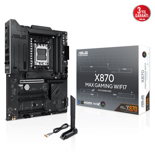 [X870-MAX-GAMING-WIFI7] ASUS X870 MAX GAMING WIFI7, 4xDDR5, 3x M2, HDMI, DP, Type-C, Wi-Fi 7, Bluetooth v5.3, AM5 Soket GAMING Anakart