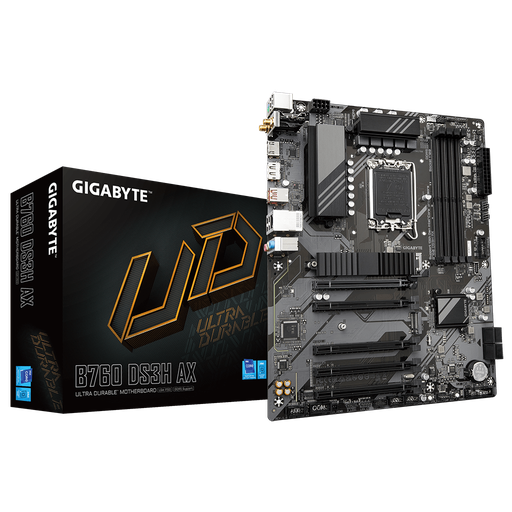 [B760-DS3H-AX] GIGABYTE B760 DS3H AX, rev.1.0, 4xDDR5, 2xM.2, DP, HDMI, Type-C, Wi-Fi 6E, Bluetooth v5.3, 12-13-14.Nesil, LGA1700 Soket, Anakart