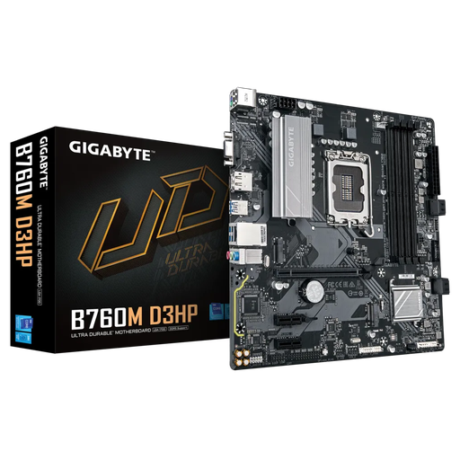 [B760M-D3HP-DDR5] GIGABYTE B760M D3HP DDR5, 4xDDR5, 2xM.2, DP, HDMI, VGA, 12-13.14.Nesil, LGA1700 Soket, Anakart