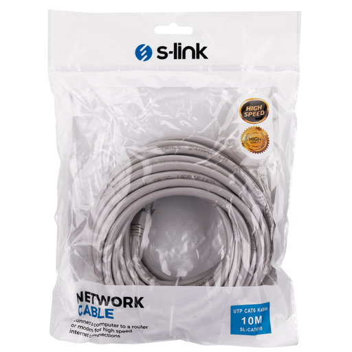 [SL-CAT610-GRI] S-LINK SL-CAT610, CAT6, Patch, 10Mt, Kablo (Gri)