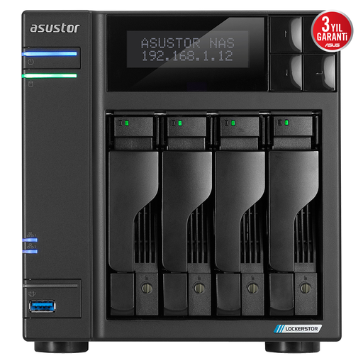 [AS6704T] ASUSTOR AS6704T, 4Gb DDR4 Ram, 4 Yuvalı (4x22TB Destek), 4xM.2, PCI-e, 2x2.5GbE Network, 2xUSB 3.2, Tower NAS (Yedekleme) Cihazı