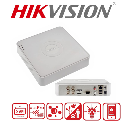 [DS-7104HQHI-M1] HIKVISION DS-7104HQHI-M1/S, 4Kanal, 5Mpix,  H265Pro+, 1 HDD Desteği, 5in1 DVR Cihazı