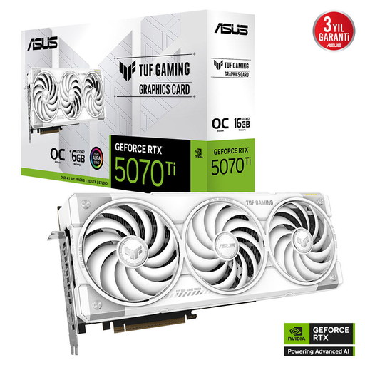 [TUF-RTX5070TI-O16G-WHITE-GAMING] ASUS TUF-RTX5070TI-O16G-WHITE-GAMING, 16Gb, 256Bit, GDDR7, 2xHDMI, 3xDP GAMING Ekran Kartı