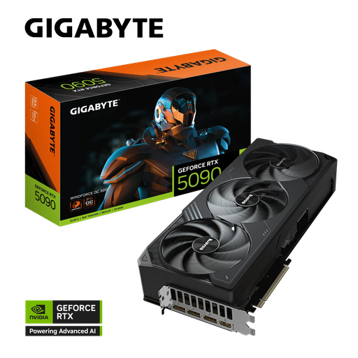 [GV-N5090WF3OC-32GD] GIGABYTE GV-N5090WF3OC-32GD, RTX5090, WINDFORCE OC, 32Gb, GDDR7, 512BIT, 3 Fanlı, 1xHDMI, 3xDP, GAMING Ekran KARTI