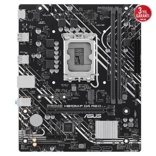 [PRIME-H610M-F-D4-R20-SI] ASUS PRIME H610M-F D4 R2.0-SI, 2xDDR4, M.2, HDMI, 12-13.14.Nesil, LGA1700 Soket, Anakart (Bulk)