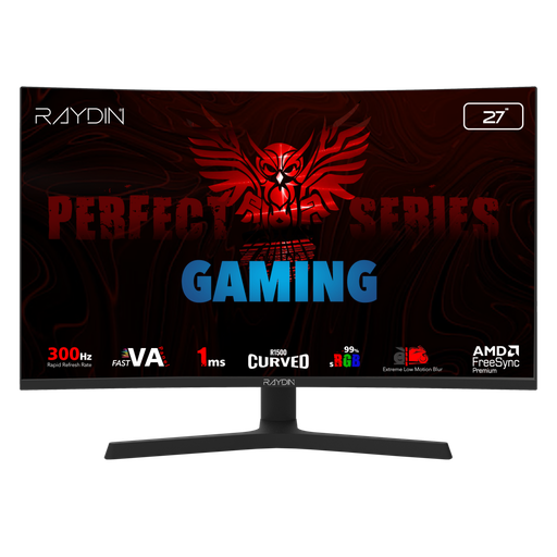[EG27RFA-300HZ] RAYDIN EG27RFA-300HZ, 27", 1ms, 300Hz, Full HD, 350 nits, 2xHDMI, DP, Hoparlör, VA LED, R1500 Curved, Yükseklik Ayarlı Ayak, Frameless, FreeSync Gaming Monitör