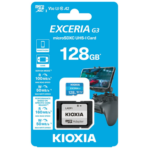 [LMEX3L128GG2] KIOXIA 128GB ExceriaG2, LMEX3L128GG2, A2 V30 4K, CL10, 160Mb/s, MicroSD Kart Bellek (SD Adaptörlü)
