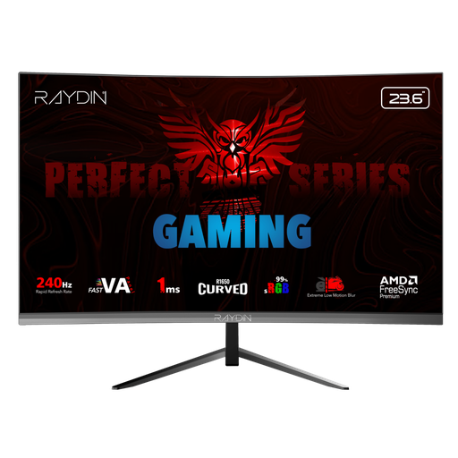 [MM24RFA-240HZ] RAYDIN MM24RFA-240HZ, 23.6", 1ms, 240Hz, Full HD, 300 nits, HDMI, DP, Hoparlör, VA LED, R1650 Curved, Frameless, FreeSync Gaming Monitör