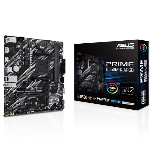 [PRIME-B550M-K-ARGB] ASUS PRIME B550M-K ARGB, 2xDDR4, 2x M.2, DP, HDMI, AM4 Soket Anakart