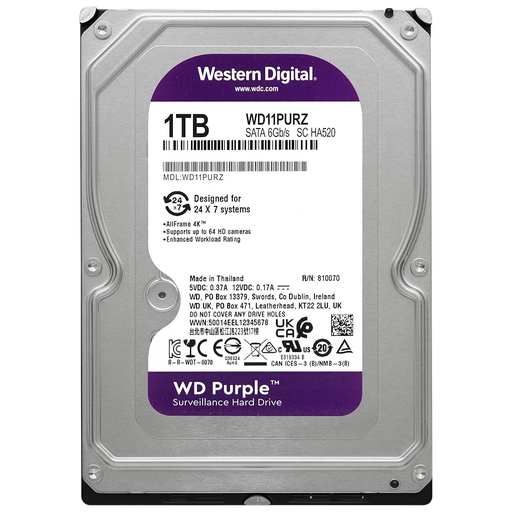 [WD11PURZ] WD PURPLE, WD11PURZ, 3.5" 1TB, 64Mb, 5400 Rpm, 7/24 Güvenlik, HDD (Türkiye Distribütörü Garantili)