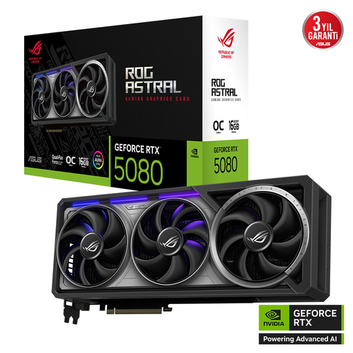 [ROG-ASTRAL-RTX5080-O16G-GAMING] ASUS ROG-ASTRAL-RTX5080-O16G-GAMING, 16Gb, 256Bit, GDDR7, 2xHDMI, 3xDP GAMING Ekran Kartı
