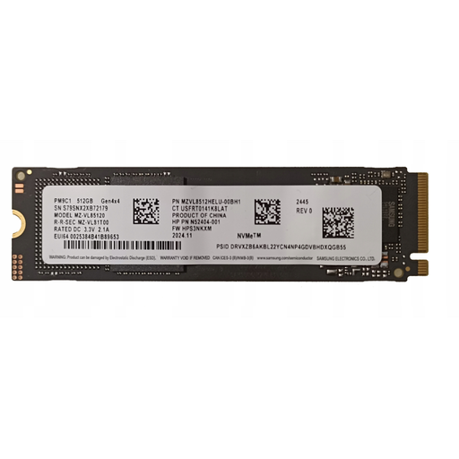 [MZ-VL8512HELU-00BH1] SAMSUNG PM9C1, MZ-VL8512HELU-00BH1, 512GB, 4950/2500, Gen4, NVMe PCIe M.2 2280 SSD (Bulk)