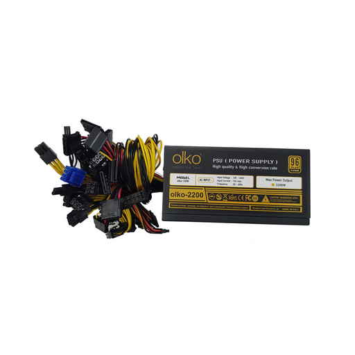 [OLKO-2200] OLKO 2200, 2200W, 14cm Fan, 16xPCI-E 6+2Pin, 1x20+4Pin, 8xSata, ATX, Power Supply (PSU)