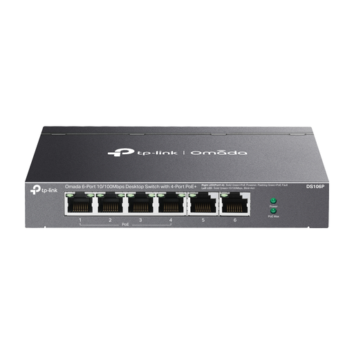 [DS106P] OMADA DS106P, 6 Port Megabit,  4 Port Megabit PoE+, 67W, Yönetilemez, Masaüstü Metal Kasa Sessiz Switch