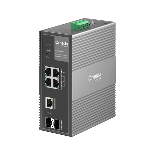[IES206GPP] Omada IES206GPP Industrial, 6 Port Gigabit, 1Port Poe++, 3 Port Poe+, 1 Port Gigabit Combo SFP, 120W, Yönetilebilir, Endüstriyel Switch