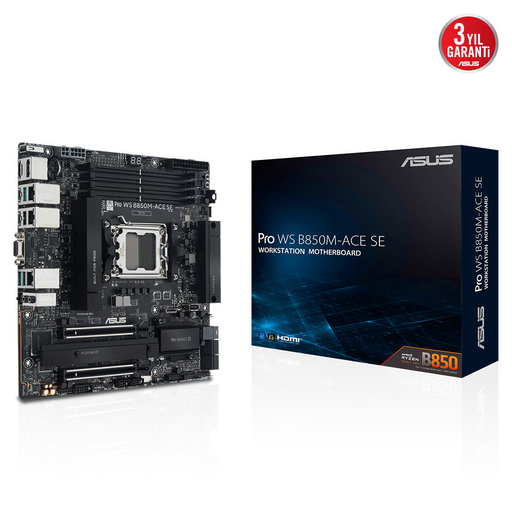 [PRO-WS-B850M-ACE-SE] ASUS PRO WS B850M-ACE SE, 4xDDR5, 2xM.2, HDMI, DP, Type-C, D-SUB, PCIe 5.0, AM5 Soket Micro-ATX Anakart