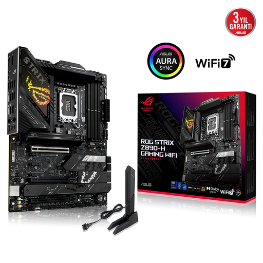 [ROG-STRIX-Z890-H-GAMING-WIFI] ASUS ROG STRIX Z890-H GAMING WIFI, 9066MHz, 4xDDR5, 4x M.2, HDMI, DP, Type-C, Wi-Fi 7, Bluetooth 5.4, Intel Core Ultra CPU(Seri 2), LGA1851 Soket, Gaming Anakart