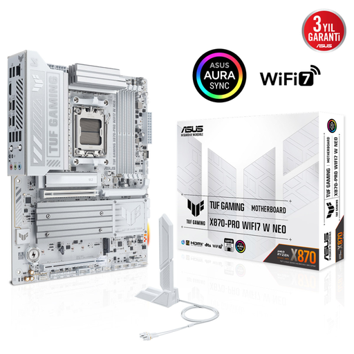 [TUF-GAMING-X870-PRO-WIFI7-W-NEO] ASUS TUF GAMING X870-PRO WIFI7 W NEO, 4xDDR5, 4xM.2, HDMI, DP, Type-C, Wi-Fi 7, Bluetooth v5.4, AM5 Soket GAMING Anakart