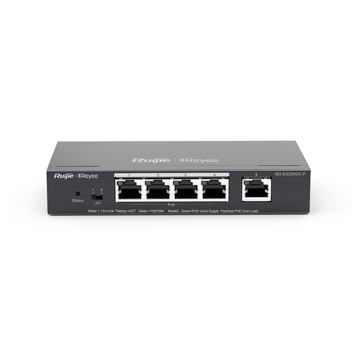 [RG-ES205GC-P] RUIJIE REYEE RG-ES205GC-P  5 Port GigaBit ,4X PoE  54W RUIJIE Colud Yönetilebilir Switch  Metal Kasa