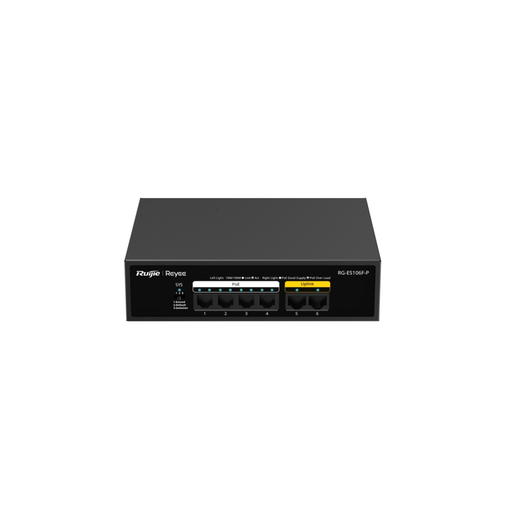 [RG-ES106F-P] RUIJIE REYEE RG-ES106F-P 6 Port Megabit Tak Çalıştır Switch, 2 Fast Ethernet Uplink, 4 Port PoE+ (54W)