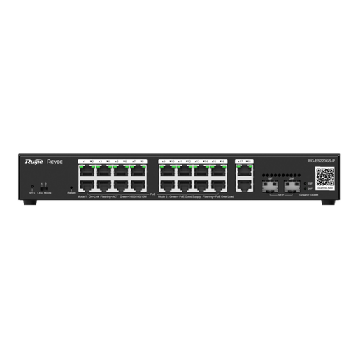 [RG-ES220GS-P] RUIJIE REYEE RG-ES220GS-P 20Port, 16 Port Gigabit PoE, 250W, 2 Port Gİgabit Uplink, 2 Port SFP,  Colud Yönetilebilir Switch  Metal Kasa
