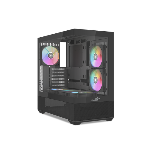[SAMA-V40BK-B750BK] SAMA V40BK Black, B750BK 750W, 80+ Bronze, PCIE 5.1, ATX3.1, Tempered Glass Panel, Panoramic Tasarım, Type-C, 6x120mm ARGB Fan, ATX, GAMING KASA
