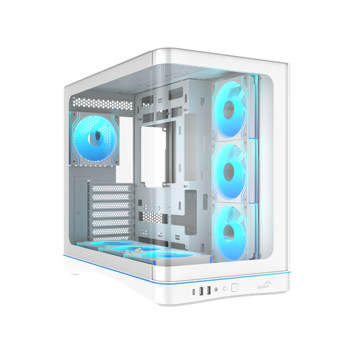 [SAMA-V62WH-G1000WH] SAMA V62WH White, G1000WH 1000W, 80+ Gold, Full Modüler, PCIE 5.1, ATX3.1, Tempered Glass Panel, Panoramic Tasarım, Type-C, 7x120mm ARGB INFINITY Fan, ATX, GAMING KASA