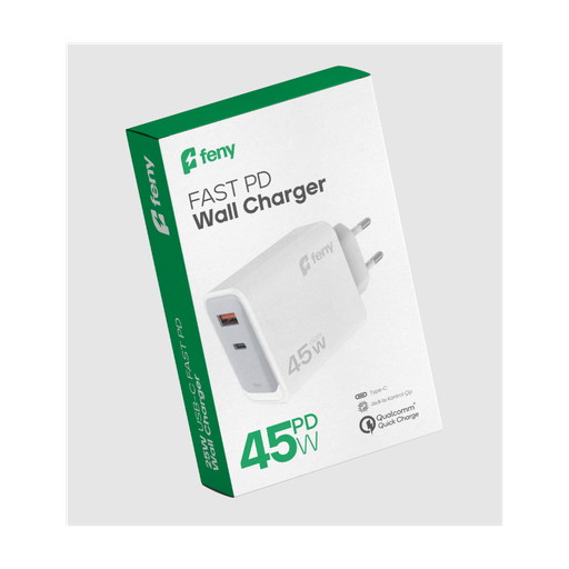 [FN-C45] FENY FN-C45, 45W, USB+Type-C, Akıllı Isı Kontrol Chip, Qualcomm Quick Charge 3.0, ŞARJ Adaptörü