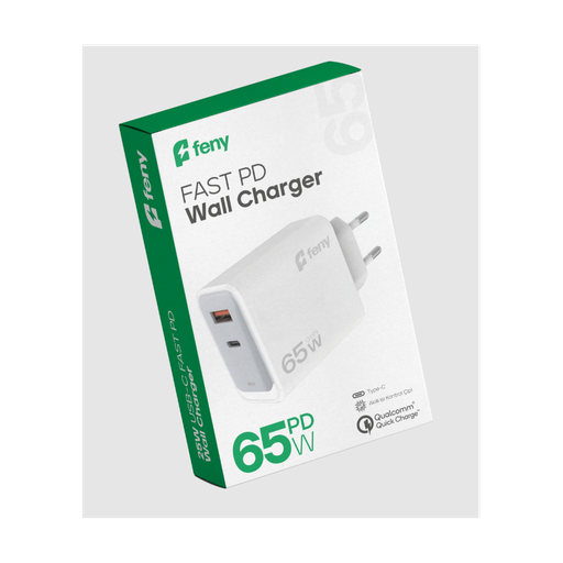 [FN-C65] FENY FN-C65, 65W, USB+Type-C, Akıllı Isı Kontrol Chip, Qualcomm Quick Charge 3.0, ŞARJ Adaptörü