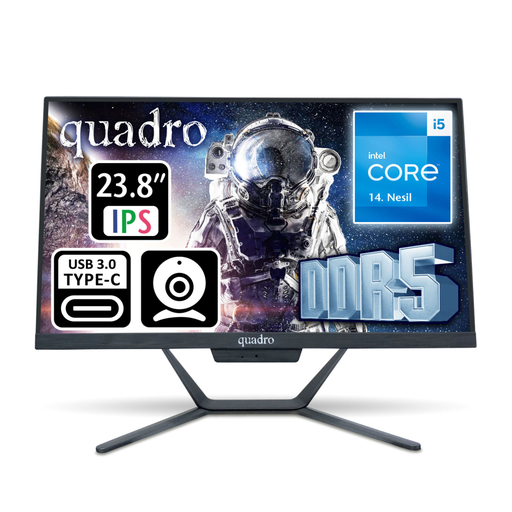 [H424D5-145850] QUADRO STARK H424D5 145850, i5-14400, 23,8" FHD Ekran, 8Gb DDR5 Ram, 512Gb SSD, Paylaşımlı VGA, Free Dos All In One PC