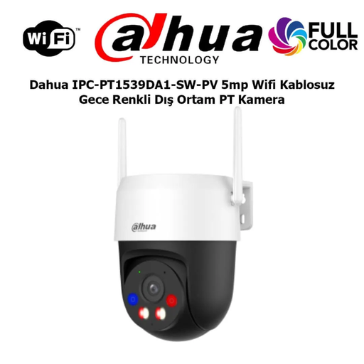 [IPC-PT1539DA1-SW-PV] DAHUA IPC-PT1539DA1-SW-PV, 5Mpix, 4mm Lens H265, Dual Smart Light, IP66, Wifi, Dahili Mikrofon, PT Speed Dome IP Kamera