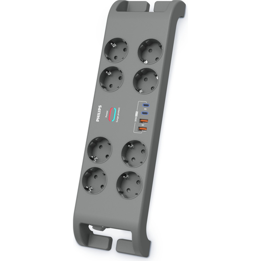 [SPN8180GA-62] PHILIPS SPN8180GA/62, 8 Soket, Akım Korumalı Priz, 2400 Joules, 2Mt Kablo, 2xUsb-C PD 20W Hızlı Şarj, 2xUsb-A QC 18W, (Gri)
